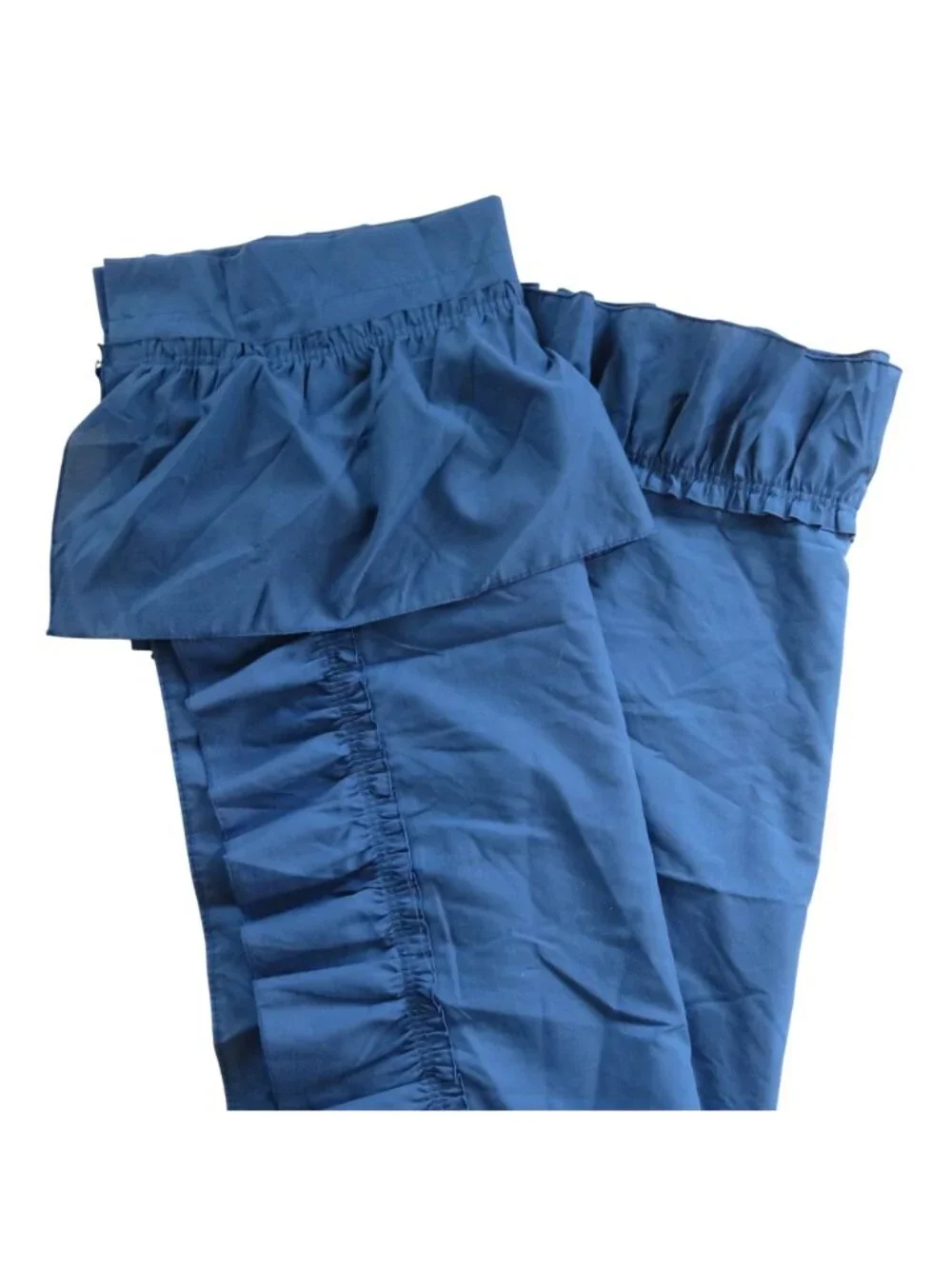 Vintage Navy Blue Curtain Panels Pair of 2 Ruffle Trim 62